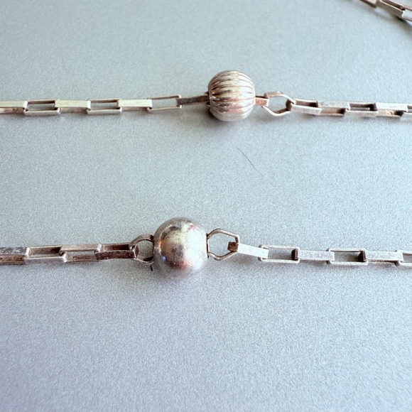 Sterling 925 Silver 6mm Bead Paperclip Link Station IBB Italy Long Necklace 50" - Picture 3 of 10